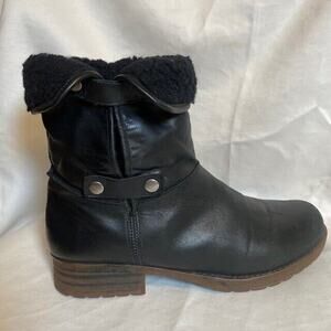 Tara M Womens 11 Tiffany Black Leather Fold Down Faux Fur Lined Mid Height Boots